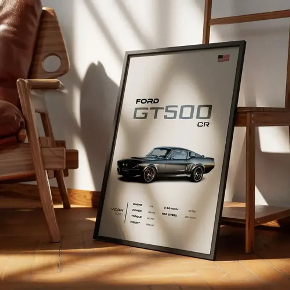 Cuadro Auto Ford Mustang Shelby Gt 500 Cr Deportivo + Marco 2