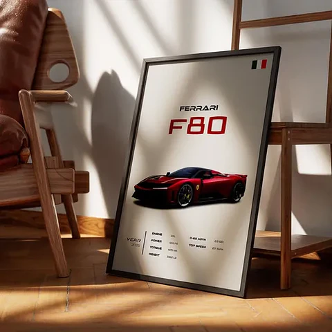 Cuadro Auto Ferrari F80 Supercar Deportivo + Marco