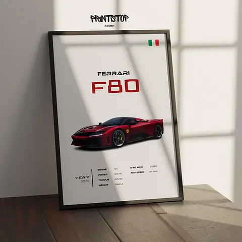 Cuadro Auto Ferrari F80 Supercar Deportivo + Marco