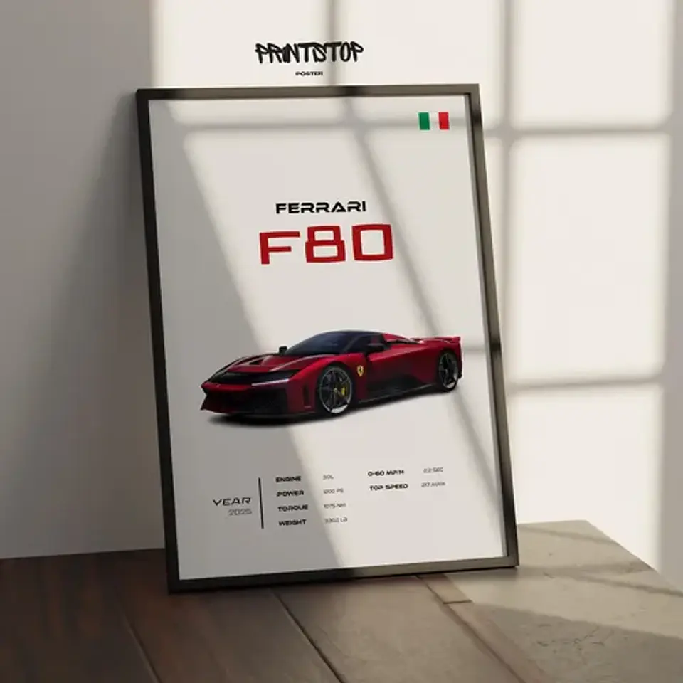 Cuadro Auto Ferrari F80 Supercar Deportivo + Marco 2