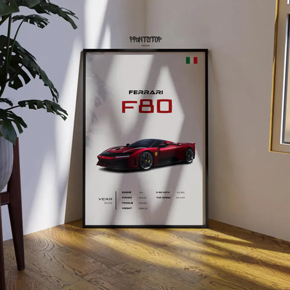 Cuadro Auto Ferrari F80 Supercar Deportivo + Marco 3