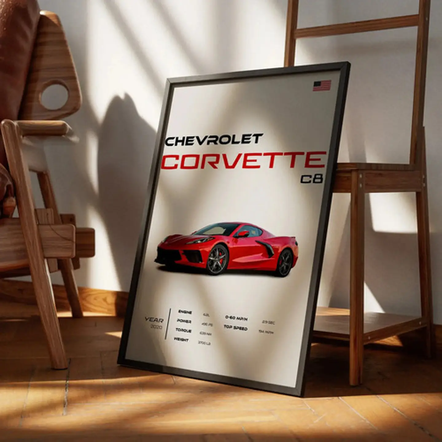 Cuadro Auto Chevrolet Corvette C8 Deportivo + Marco 1
