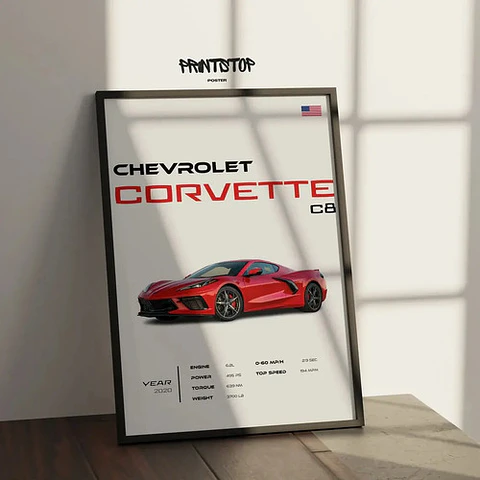 Cuadro Auto Chevrolet Corvette C8 Deportivo + Marco