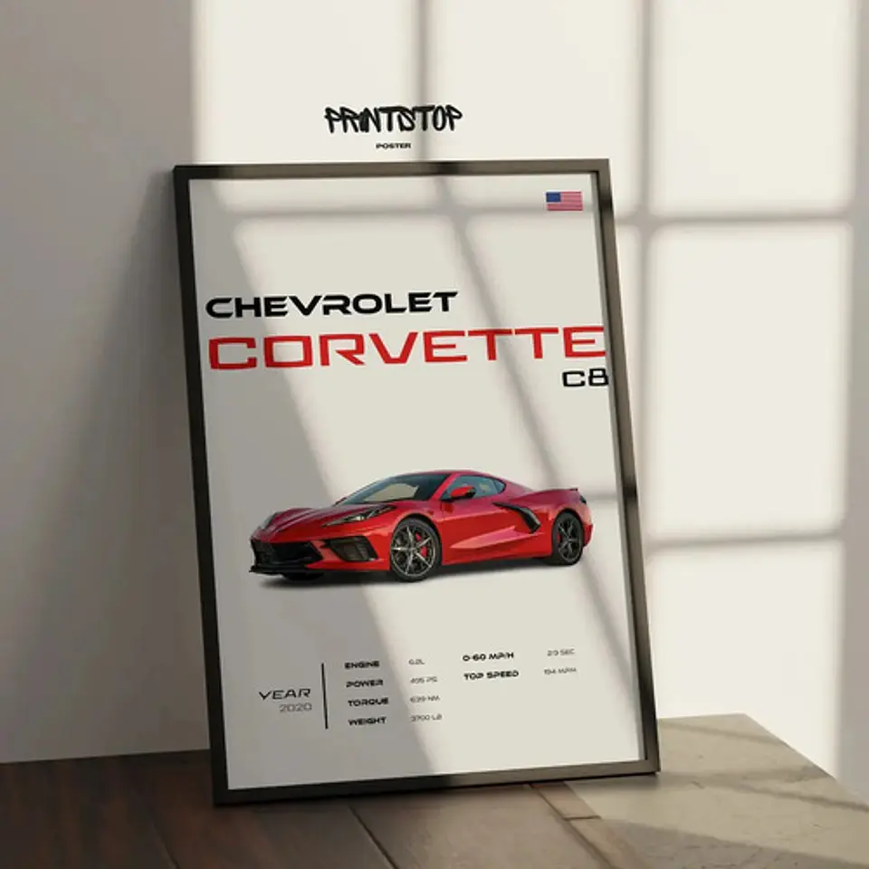 Cuadro Auto Chevrolet Corvette C8 Deportivo + Marco 2