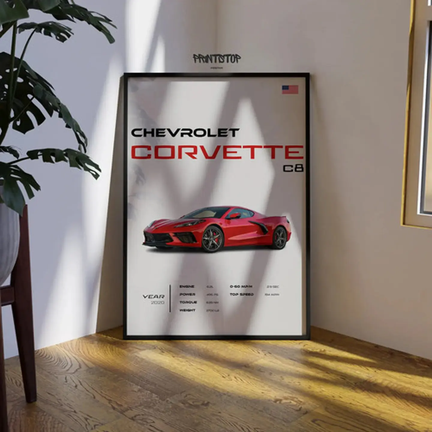 Cuadro Auto Chevrolet Corvette C8 Deportivo + Marco 3