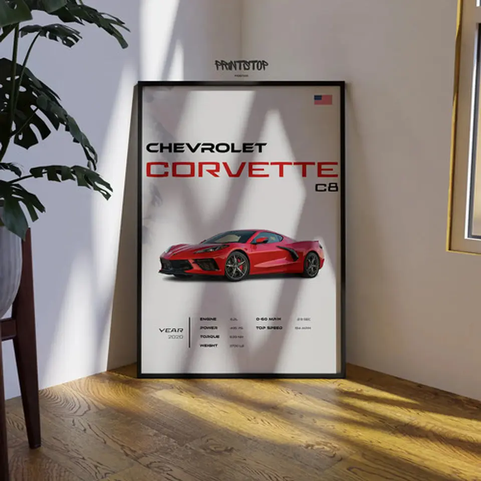Cuadro Auto Chevrolet Corvette C8 Deportivo + Marco 3