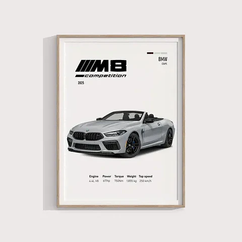 Cuadro Auto Bmw M8 Deportivo + Marco