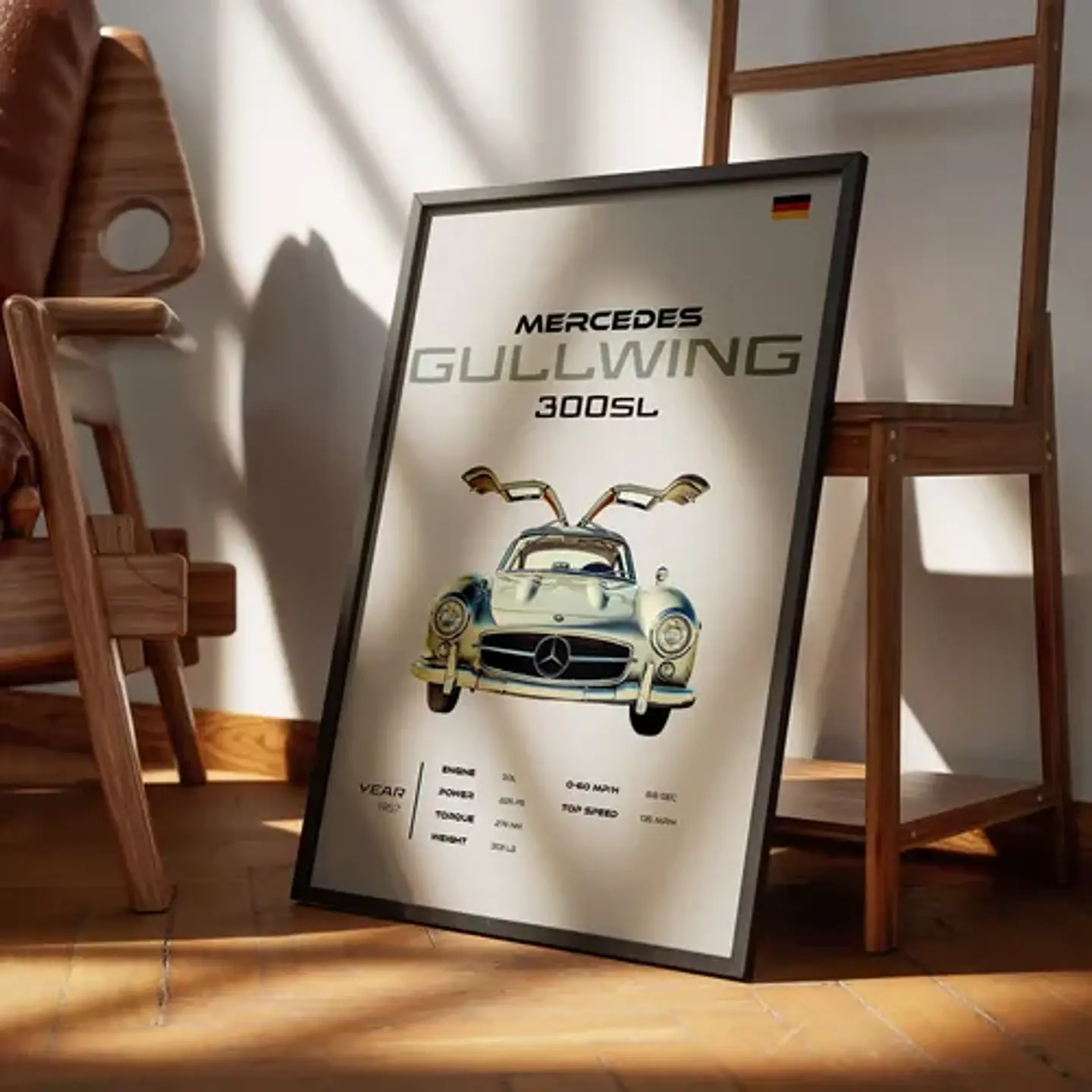 Cuadro Auto 1957 Mercedes Gullwing 300 Sl Deportivo  + Marco 1