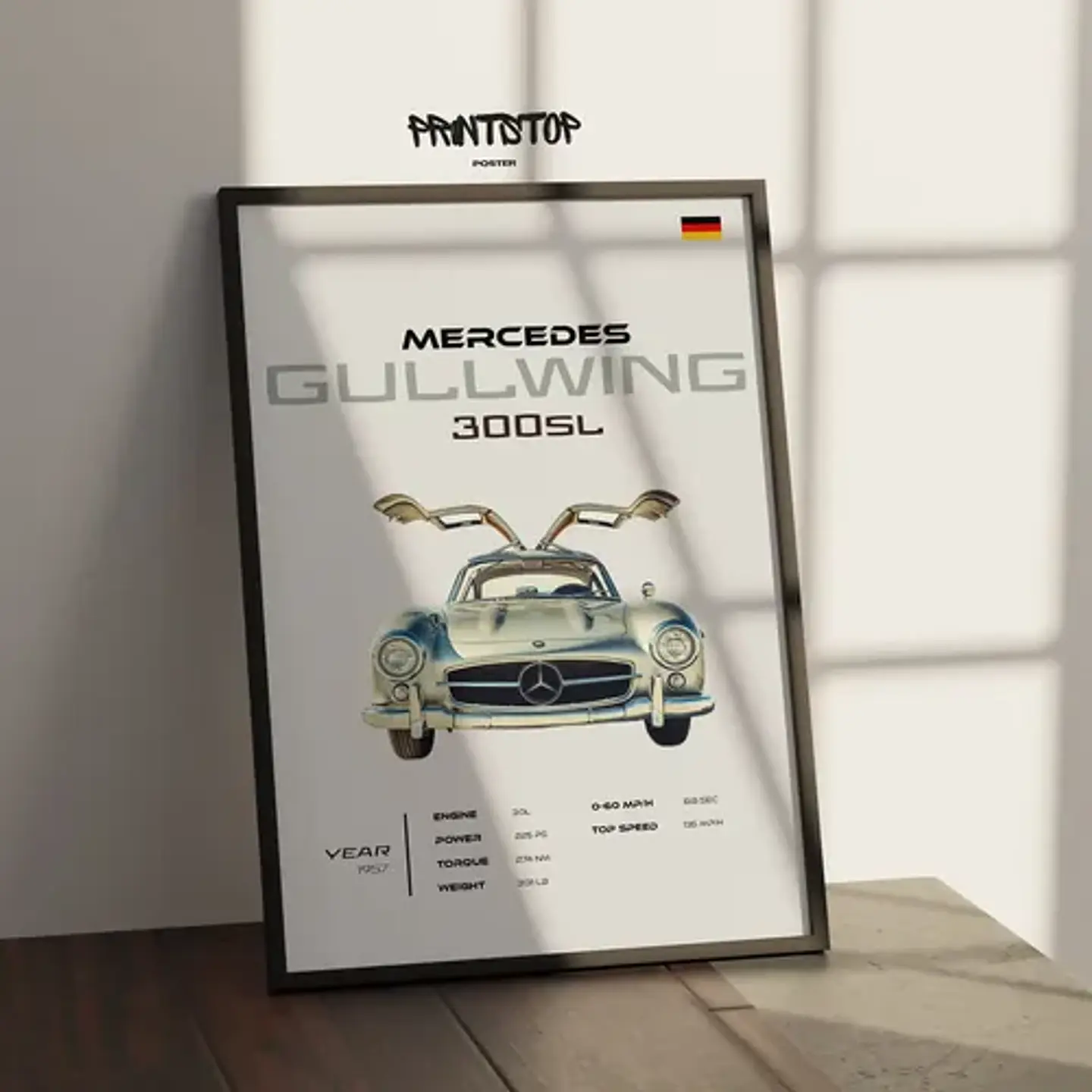 Cuadro Auto 1957 Mercedes Gullwing 300 Sl Deportivo  + Marco 2