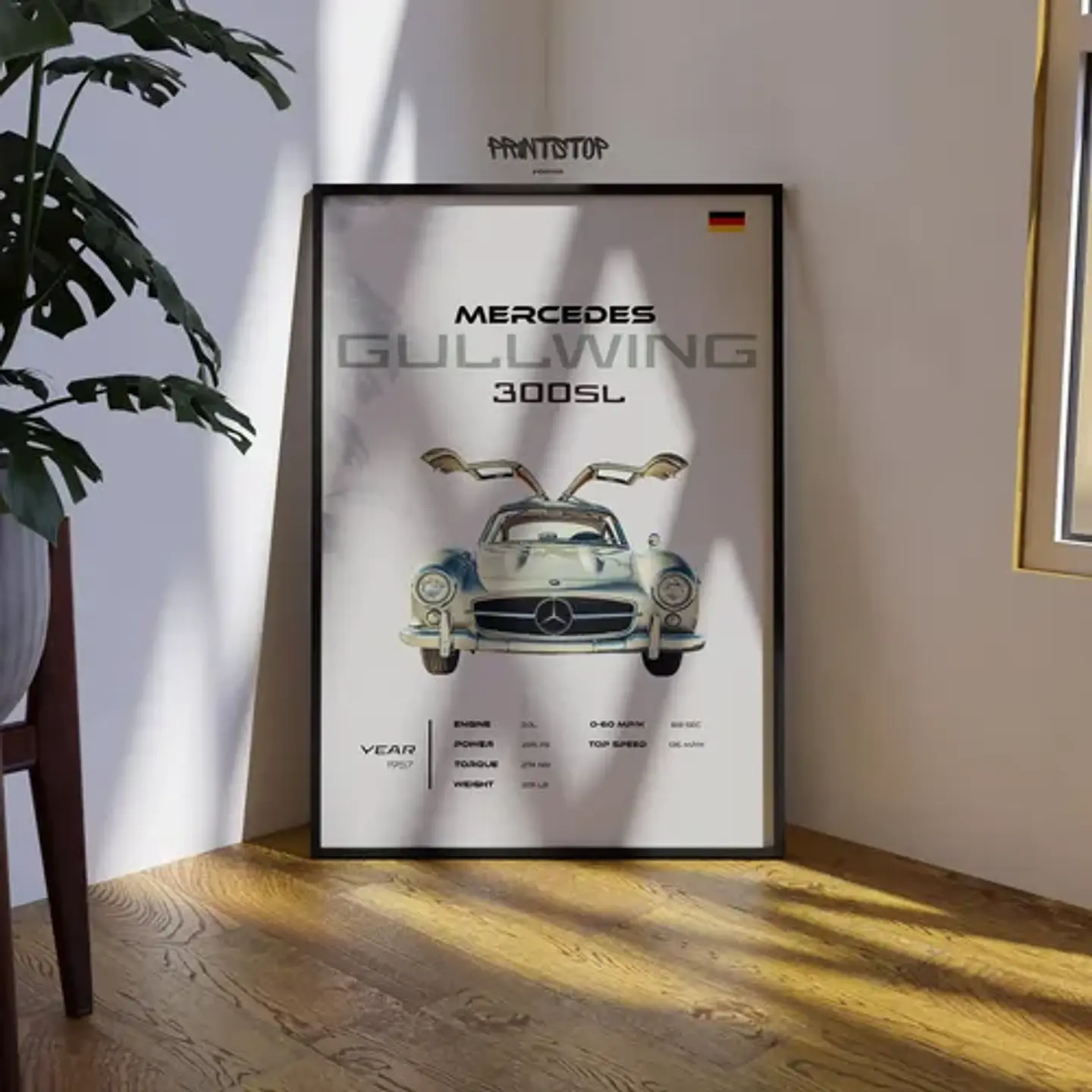 Cuadro Auto 1957 Mercedes Gullwing 300 Sl Deportivo  + Marco 3