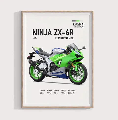 Cuadro Kawasaki Ninja Zx-6r 40th Aniversario  + Marco Negro
