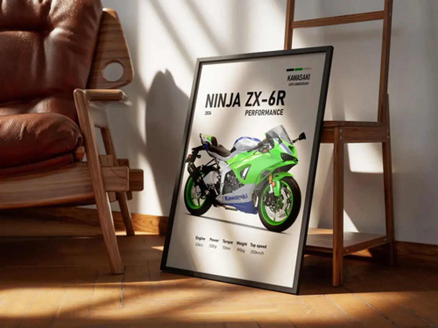 Cuadro Kawasaki Ninja Zx-6r 40th Aniversario  + Marco Negro 3