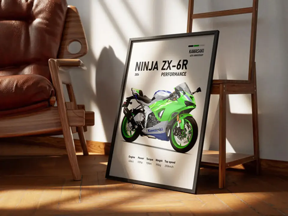 Cuadro Kawasaki Ninja Zx-6r 40th Aniversario  + Marco Negro 3