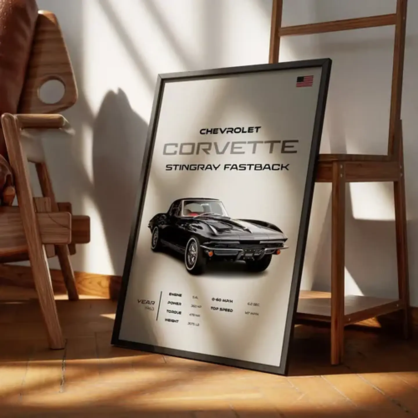 Cuadro Auto 1963 Chevrolet Corvette Stingray Fastback Marco 1