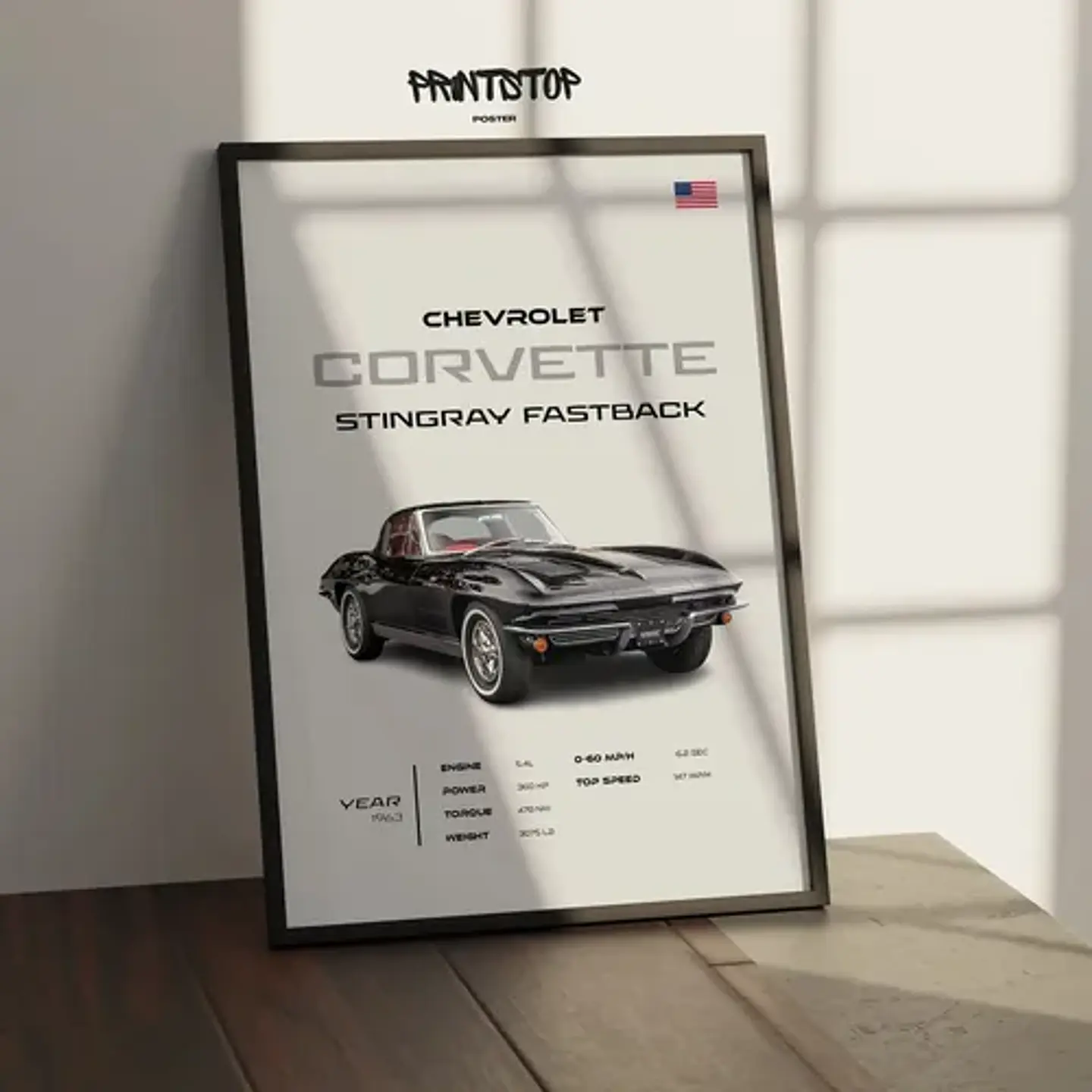 Cuadro Auto 1963 Chevrolet Corvette Stingray Fastback Marco 2