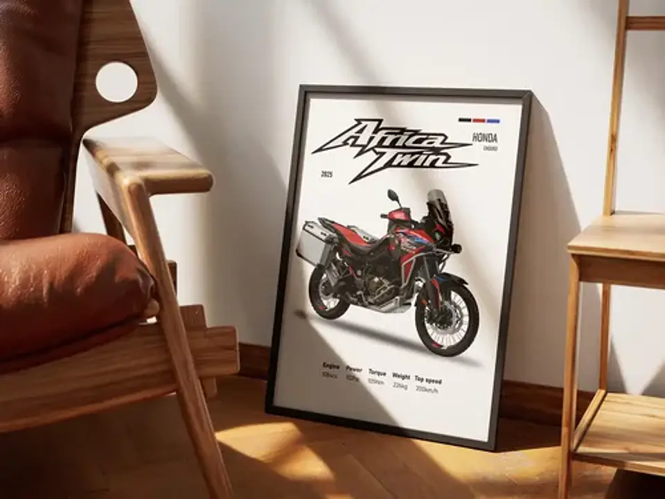 Cuadro Moto Honda Africa Twin Roja Deportivo + Marco 1