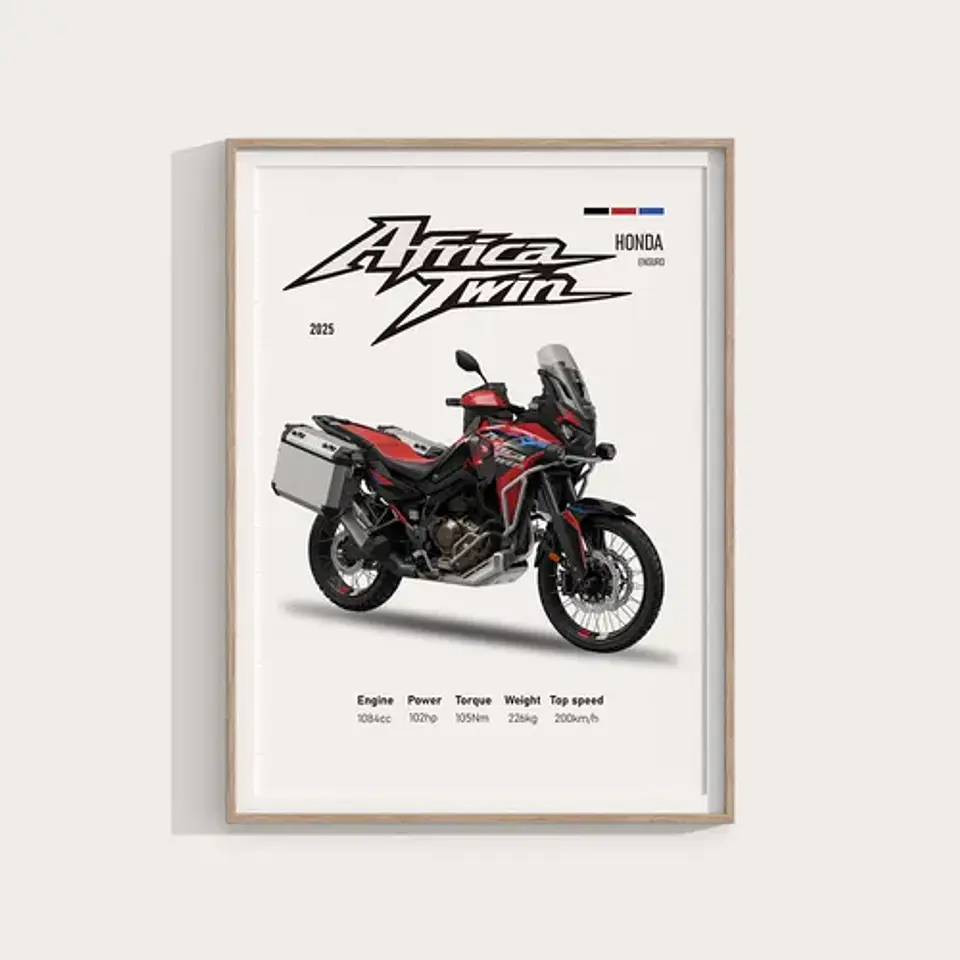Cuadro Moto Honda Africa Twin Roja Deportivo + Marco 2