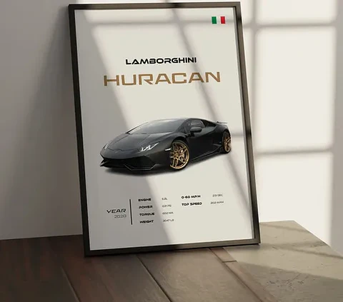 Cuadro Auto Lamborghini Huracán Deportivo + Marco