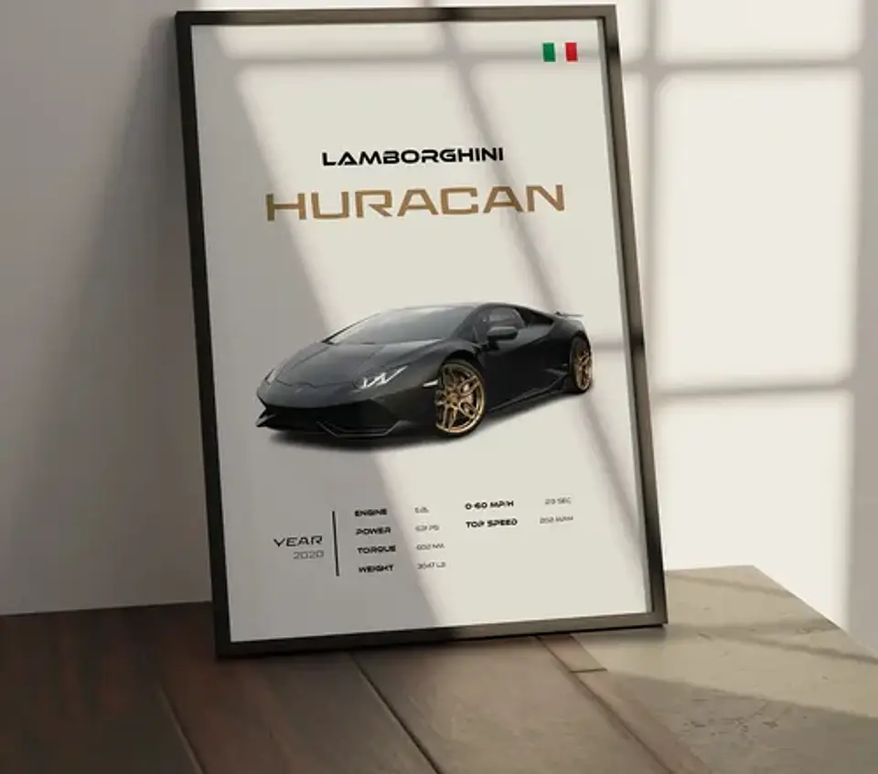 Cuadro Auto Lamborghini Huracán Deportivo + Marco 1