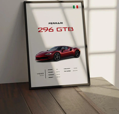Cuadro Auto Ferrari 296 Gtb Deportivo + Marco