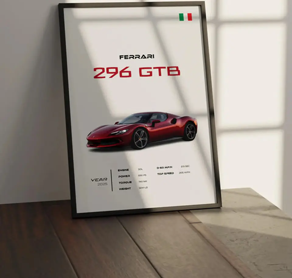 Cuadro Auto Ferrari 296 Gtb Deportivo + Marco 1