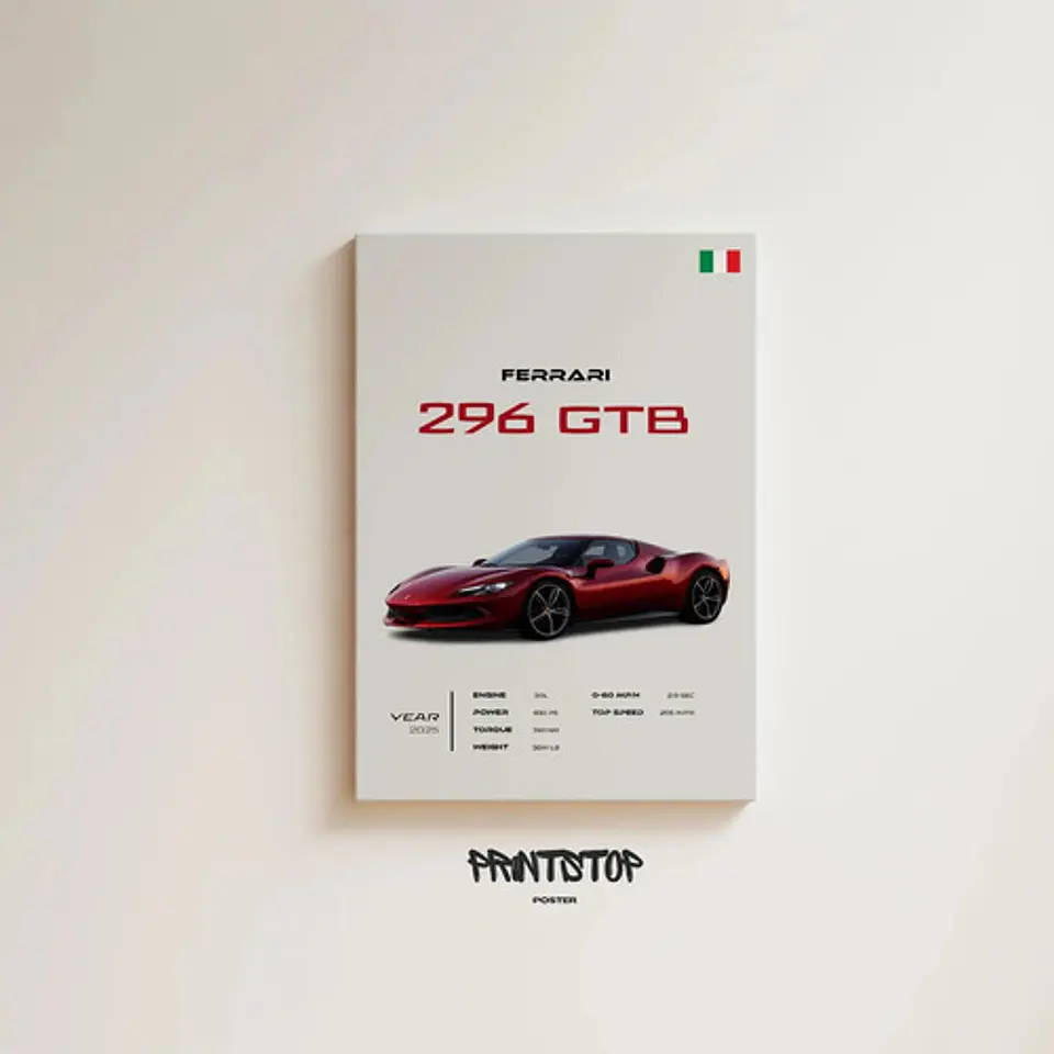 Cuadro Auto Ferrari 296 Gtb Deportivo + Marco 2