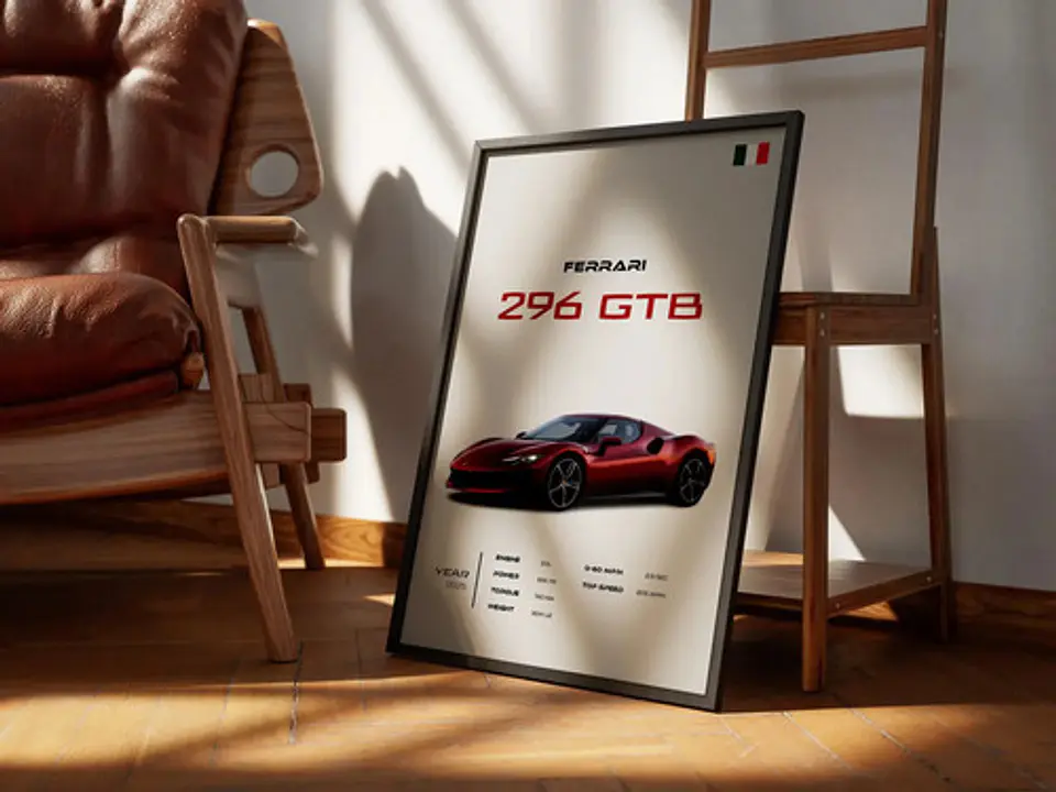 Cuadro Auto Ferrari 296 Gtb Deportivo + Marco 3