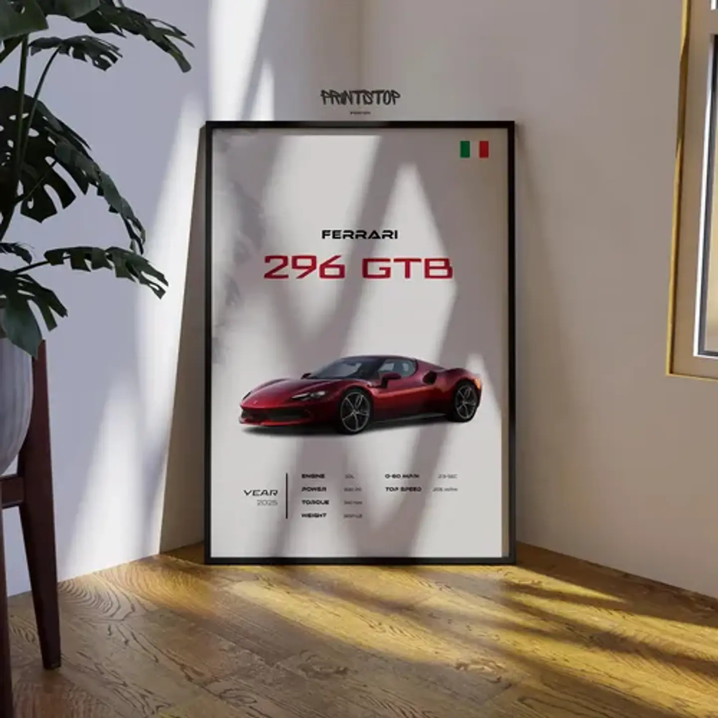 Cuadro Auto Ferrari 296 Gtb Deportivo + Marco 4