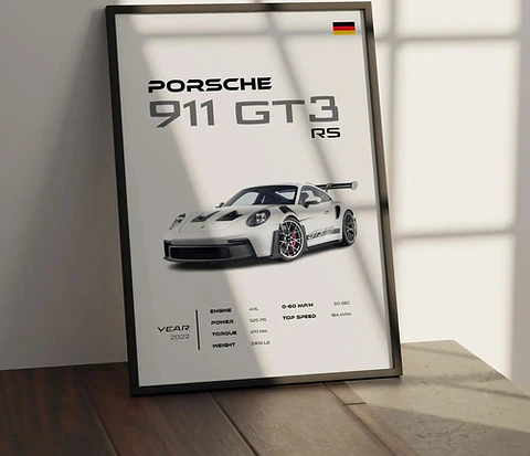 Cuadro Auto Porsche 911 Gt3 Rs  Deportivo + Marco