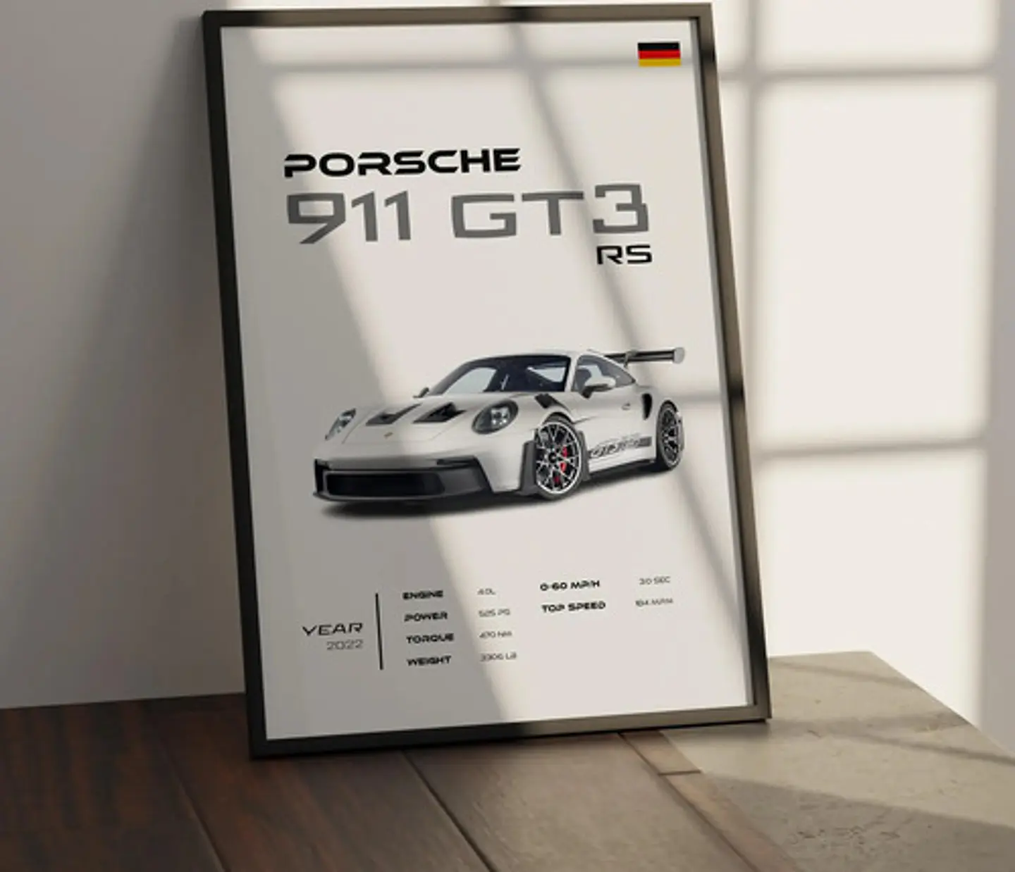 Cuadro Auto Porsche 911 Gt3 Rs  Deportivo + Marco 1