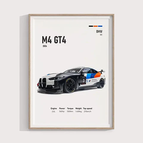 Cuadro Auto Bmw M4 Gt4 Deportivo + Marco
