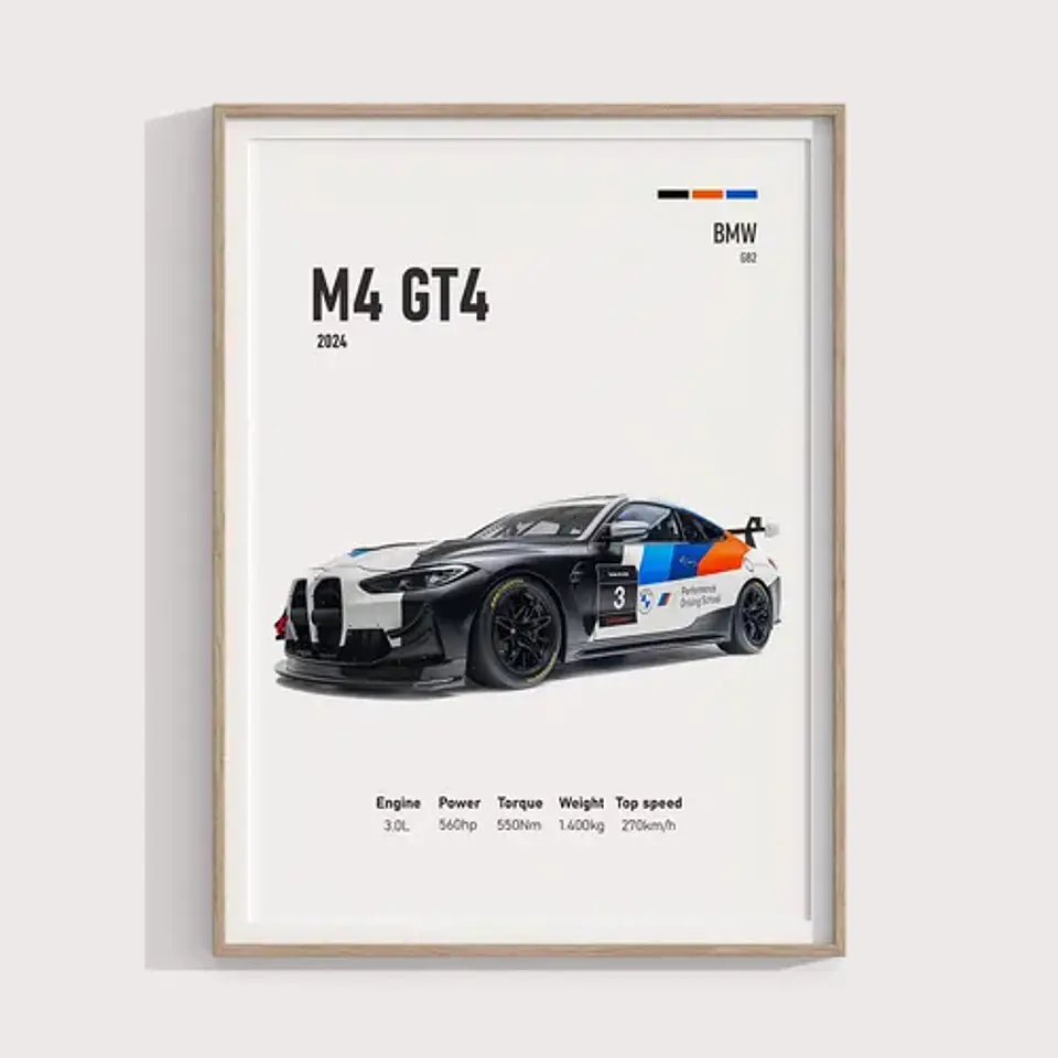 Cuadro Auto Bmw M4 Gt4 Deportivo + Marco 1