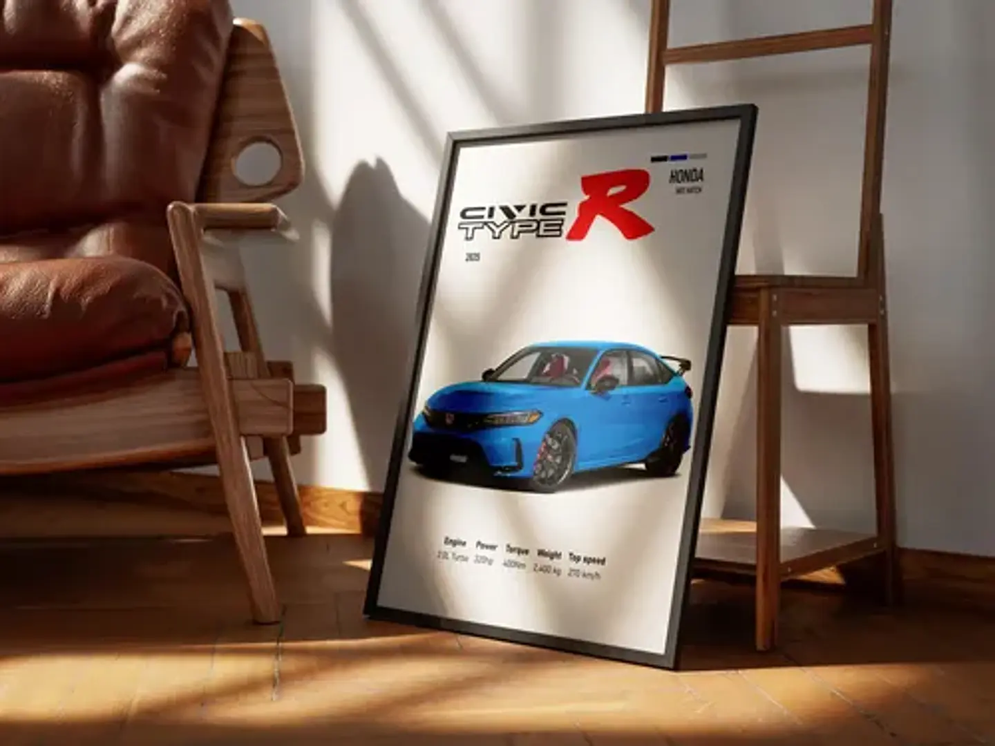 Cuadro Auto 2025 Honda Civic Type R Deportivo + Marco Negro 3