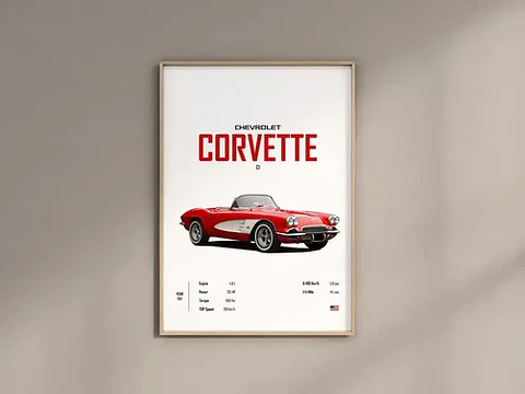 Cuadro Chevrolet Corvette C1 Deportivo + Marco Negro