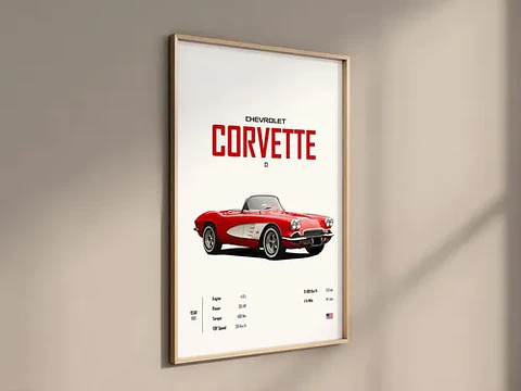 Cuadro Chevrolet Corvette C1 Deportivo + Marco Negro