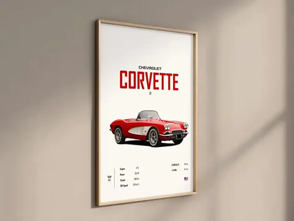 Cuadro Chevrolet Corvette C1 Deportivo + Marco Negro 2