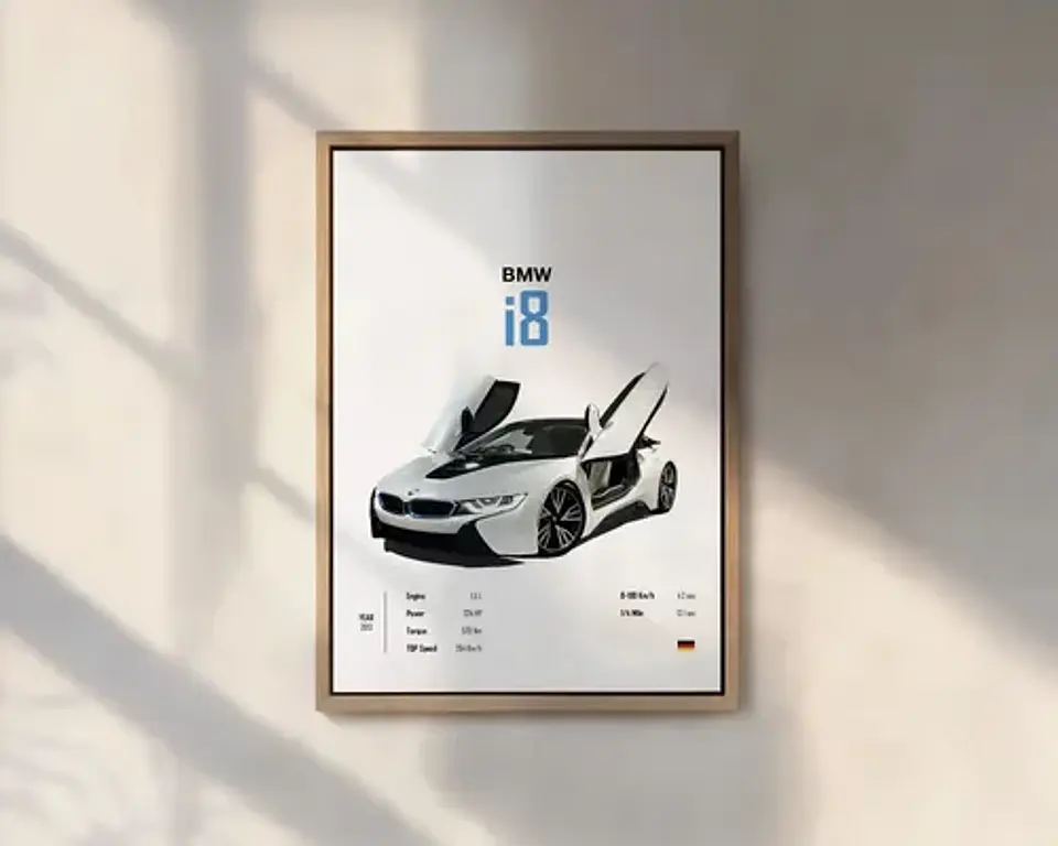 Cuadro Auto Bmw I8 Deportivo + Marco Negro 1