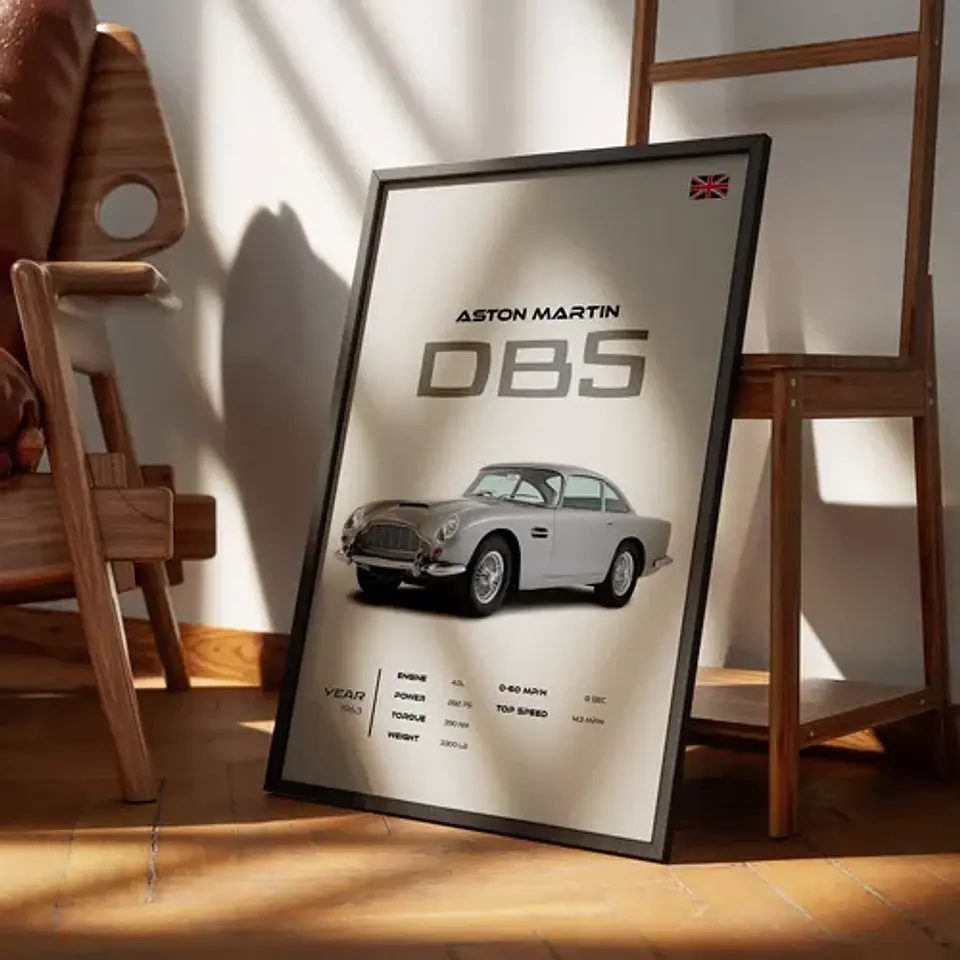 Cuadro Auto Vintage Aston Martin Db5 1963 Deportivo + Marco 1