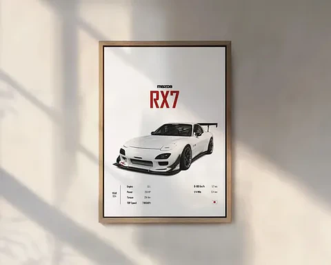 Cuadros Auto Mazda Rx7 Blanco Deportivo + Marco Negro