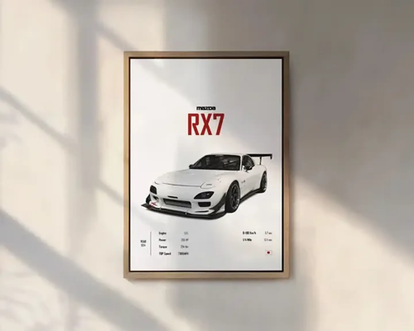 Cuadros Auto Mazda Rx7 Blanco Deportivo + Marco Negro 1