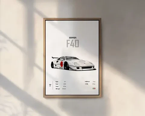 Cuadro Auto F40 Ferrari Liberty Walk Deportivo + Marco Negro