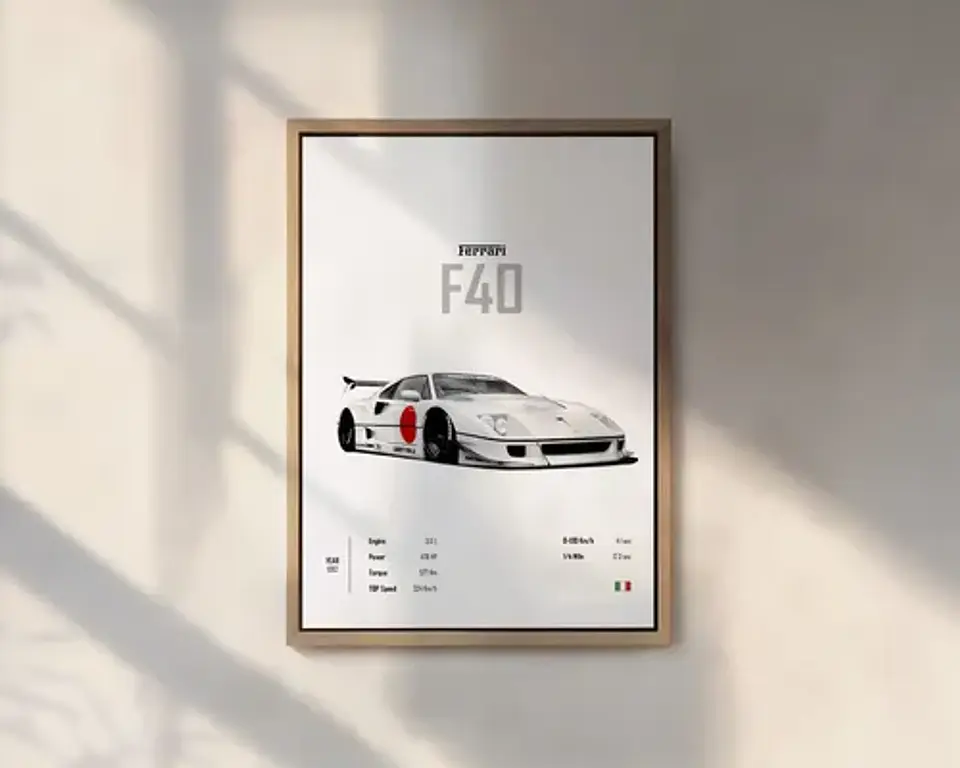 Cuadro Auto F40 Ferrari Liberty Walk Deportivo + Marco Negro 1