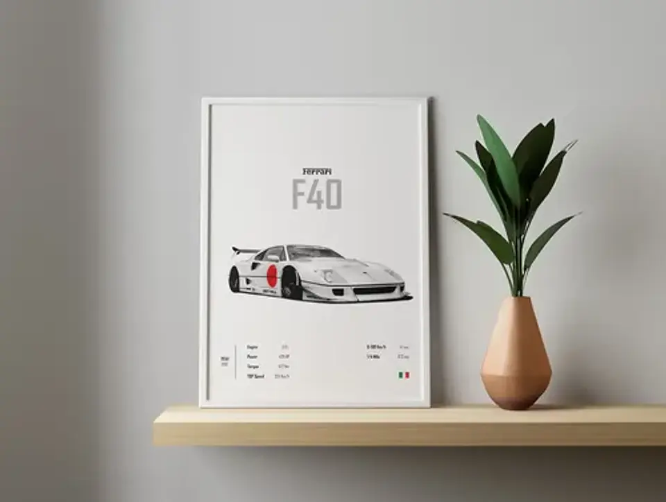 Cuadro Auto F40 Ferrari Liberty Walk Deportivo + Marco Negro 2