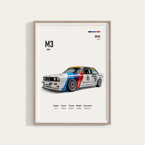 Cuadro 1990 Bmw M3 E30 Deportivo  + Marco