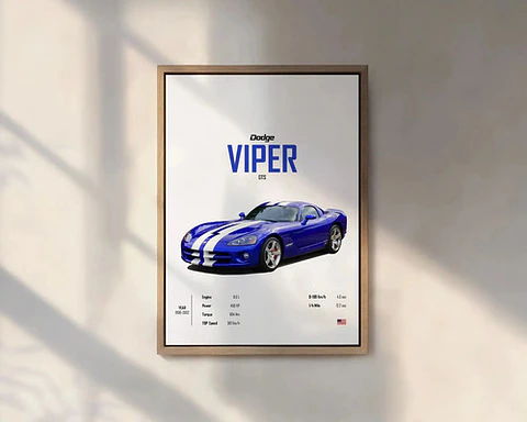 Cuadro Auto Dodge Viper Gts Deportivo + Marco Negro