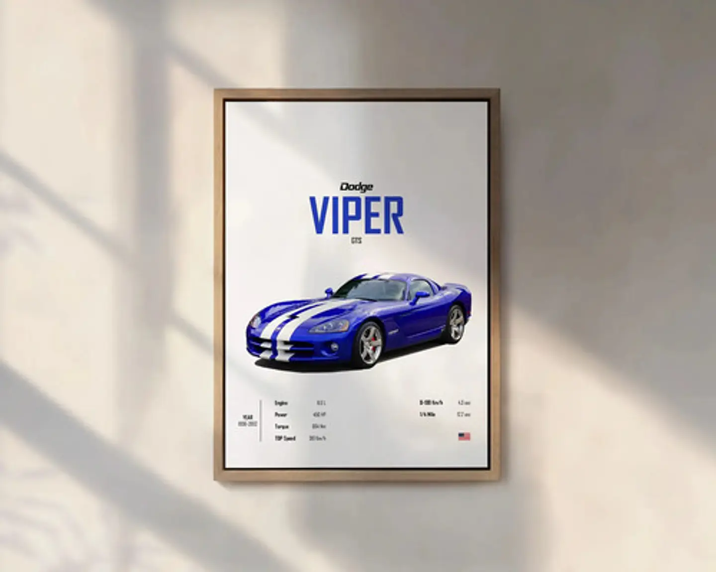 Cuadro Auto Dodge Viper Gts Deportivo + Marco Negro 1