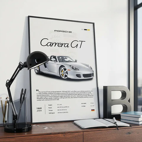 Cuadro Auto Porsche Carrera Gt Deportivo + Marco Negro
