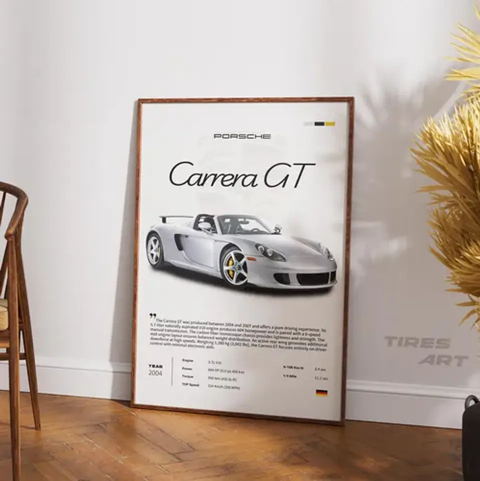 Cuadro Auto Porsche Carrera Gt Deportivo + Marco Negro 2