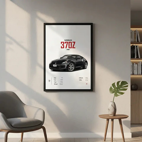 Cuadro Auto Nissan 370z Negro Deportivo + Marco Negro