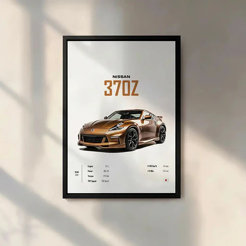 Cuadro Auto Nissan 370z Negro Deportivo + Marco Negro